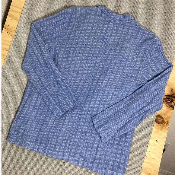 Old Navy Open Front Linen Blazer Womens L Blue Striped Lightweight - Picture 8 of 14